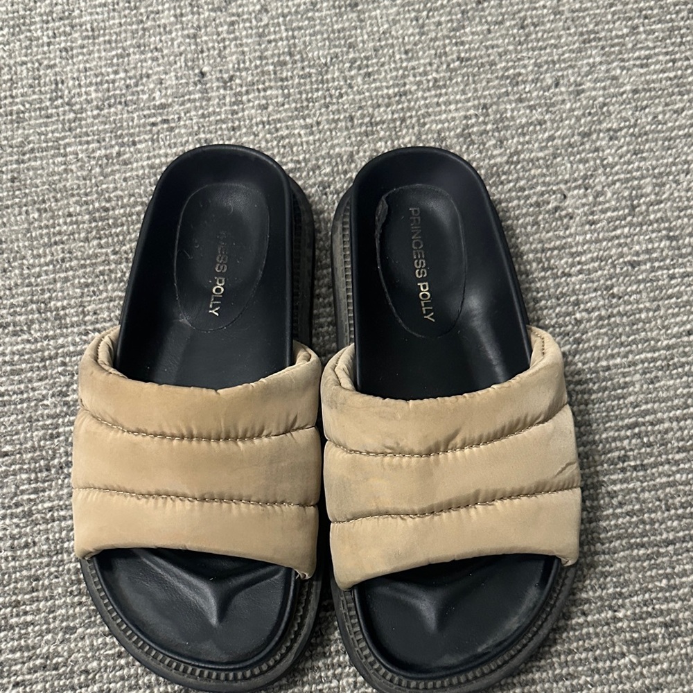 Princess Polly Beige Quilted Slides
